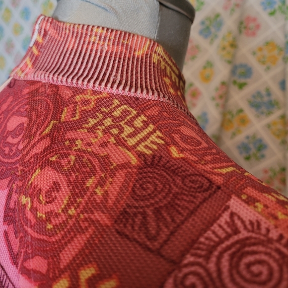 Pink 1960s 1970s mock neck long sleeve print top - Picture 9 of 14